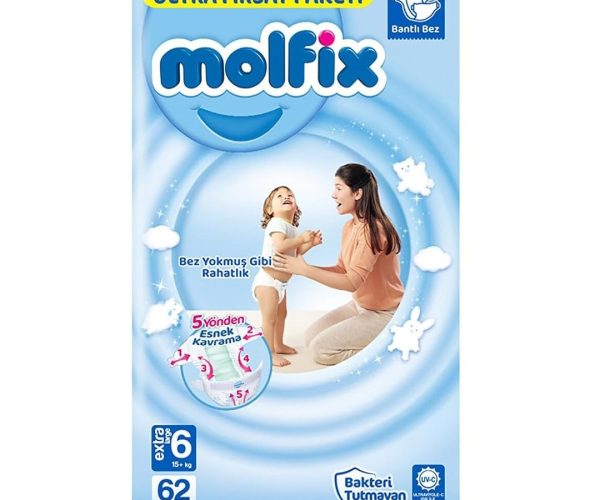 🛍️ Molfix Ultra Fırsat Paketi Extra Large 6 Beden Bebek Bezi (1 x 62 Adet), Çok renkli