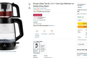 Emsan Glass Tea XL 2 in 1 Cam Çay Makinesi ve Kettle Shiny Black