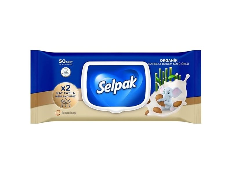 🛍️ Selpak Organik Bambu Badem Sütlü Islak Mendil 1×50