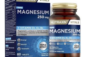 Nutraxin Magnesium Daily 250 mg | Magnezyum, D3K2 ve B6 Vitaminli | Şeker ve Gluten İçermez | 60 Tablet
