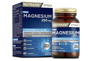 🛍️ Nutraxin Magnesium Daily 250 mg | Magnezyum, D3K2 ve B6 Vitaminli | Şeker ve Gluten İçermez | 60 Tablet