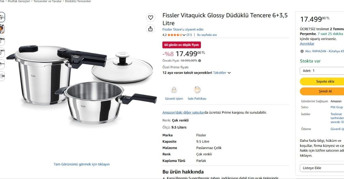 Fissler Vitaquick Glossy Düdüklü Tencere 6+3,5 Litre