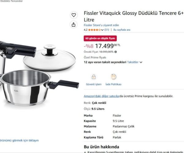 Fissler Vitaquick Glossy Düdüklü Tencere 6+3,5 Litre