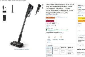 Philips Şarjlı Süpürge 6000 Serisi, Güçlü emiş, 64 dakika çalışma süresi, Zemin Tipi Algılama Teknolojisi, LED ışıklı başlık, Aralık temizleme aparatı, Ekran, Değiştirilebilir pil (XC6551/01) — %97 İndirim