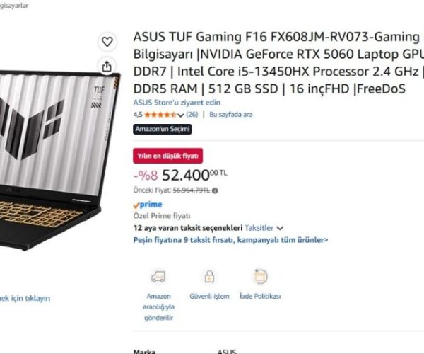 ASUS TUF Gaming F16 FX608JM-RV073-Gaming Dizüstü Bilgisayarı |NVIDIA GeForce RTX 5060 Laptop GPU 8GB DDR7 | Intel Core i5-13450HX Processor 2.4 GHz | 16GB DDR5 RAM | 512 GB SSD | 16 inçFHD |FreeDoS