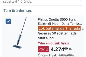 Philips OneUp 3000 Serisi Elektrikli Mop – Daha Temiz Zeminler, Daha Hızlı Paspaslama, 360° Dönen Menteşeli Kablosuz Tasarım, Yıkanabilir Yeniden Kullanılabilir Pedler, Uzun Ömürlü Pil (XV3101/01)