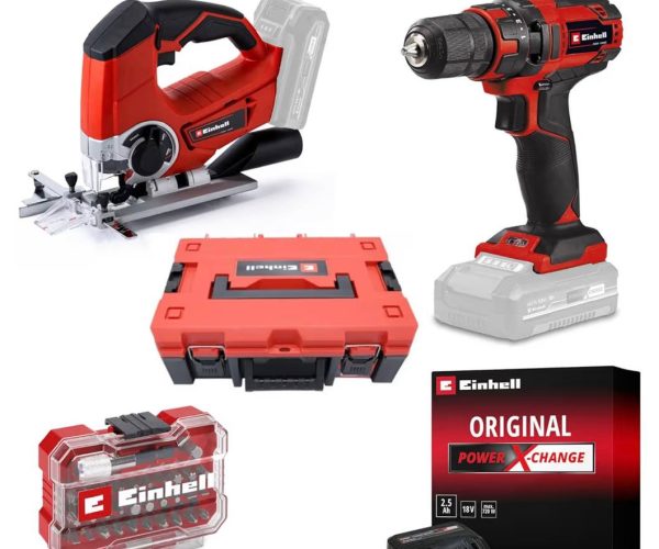 Einhell TC-CD 18/35 Li + TE-JS 18/80 Li Akülü Vidalama ve Dekupaj Testere Seti (2,5 Ah Akü ve Şarj Cihazı, 32 Parça Uç Seti ve Çanta Dahildir)