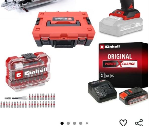 Einhell TC-CD 18/35 Li + TE-JS 18/80 Li Akülü Vidalama ve Dekupaj Testere Seti (2,5 Ah Akü ve Şarj Cihazı, 32 Parça Uç Seti ve Çanta Dahildir)