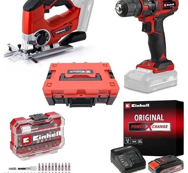 Einhell TC-CD 18/35 Li + TE-JS 18/80 Li Akülü Vidalama ve Dekupaj Testere Seti (2,5 Ah Akü ve Şarj Cihazı, 32 Parça Uç Seti ve Çanta Dahildir)