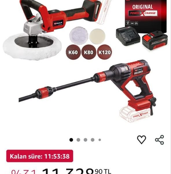 Einhell HYPRESSO 18/24-1 + CE-CP 18/180 Li E Akülü Basınçlı Yıkama Tabancası ve Polisaj Makinesi Seti (4,0 Ah Akü ve Şarj Cihazı Dahildir)