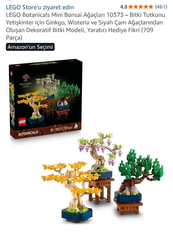 LEGO Botanicals Mini Bonsai Ağaçları 10373 – Bitki Tutkunu Yetişkinler için Ginkgo, Wisteria ve Siyah Çam Ağaçlarından Oluşan Dekoratif Bitki Modeli, Yaratıcı Hediye Fikri (709 Parça)