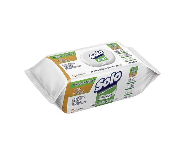 🛍️ SOLO Yüzey Temizleme Mendili Doğal Güç Beyaz Sabun 100 Yaprak