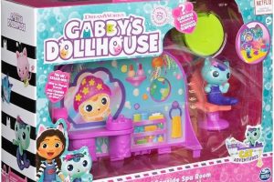 Gabby’s Dollhouse Deluxe Room oyun seti, deniz kedicikleri, mobilya parçaları ve tematik aksesuarlar ile Spa odası, 3 yaş ve üzeri