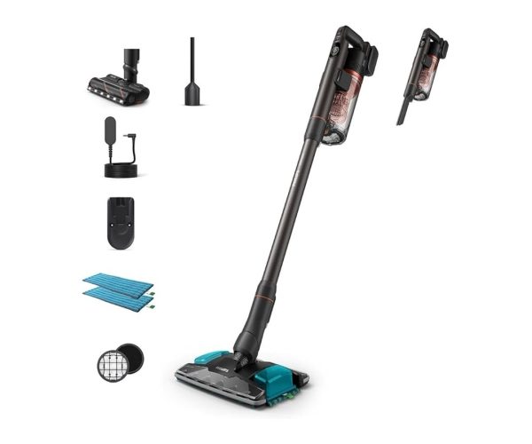 🛍️ Philips Aqua Plus 8000 Serisi Kablosuz Dikey Süpürge, Süpürür Siler Temizlikte Süper, 360° Güçlü Emiş, Maksimum 80 dk, Saç Dolaşmasını Önleyici, Sert Zeminler ve Halılar İçin, LED Başlık (XC8153/10)