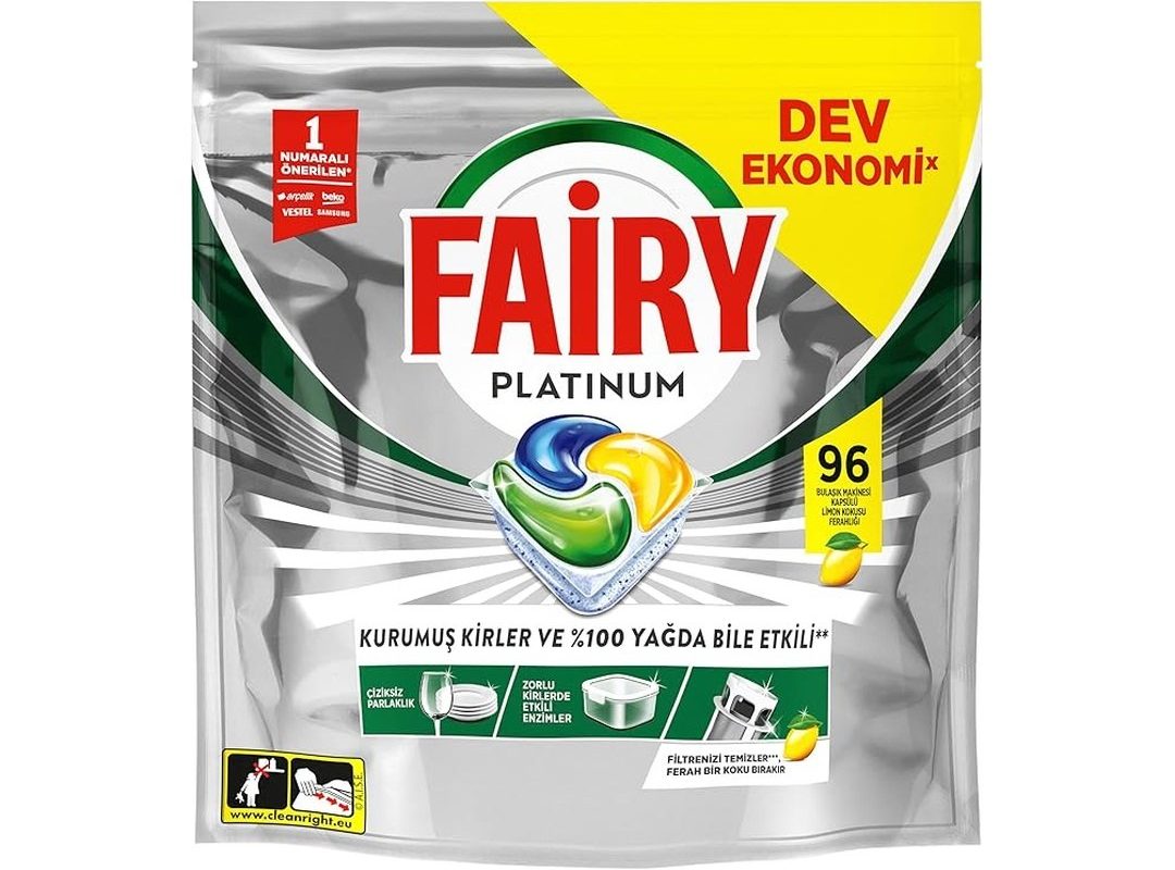 🛍️ Fairy Platinum Bulaşık Makinesi Deterjanı Kapsülü/Tableti 96 Yıkama Limon Kokulu
