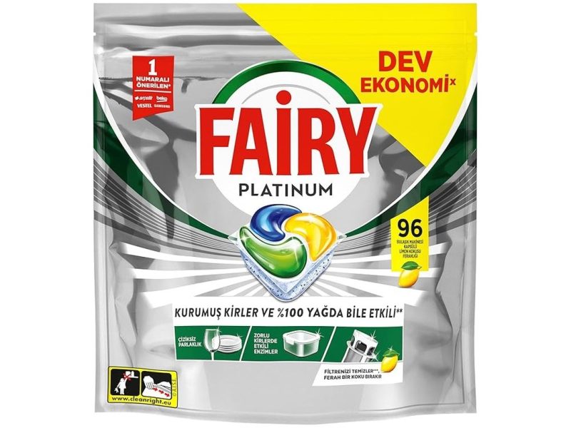 🛍️ Fairy Platinum Bulaşık Makinesi Deterjanı Kapsülü/Tableti 96 Yıkama Limon Kokulu