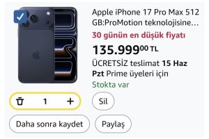 Apple iPhone 17 Pro Max 512 GB:ProMotion teknolojisine sahip 6.9 inç ekran, A19 Pro Çip, Bir iPhone’da Şimdiye Kadarki En İyi Pil Ömrü, Pro Fusion Kamera Sistemi, Center Stage Ön Kamera;Abis