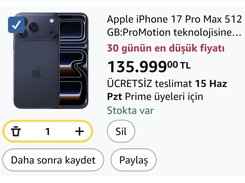 Apple iPhone 17 Pro Max 512 GB:ProMotion teknolojisine sahip 6.9 inç ekran, A19 Pro Çip, Bir iPhone’da Şimdiye Kadarki En İyi Pil Ömrü, Pro Fusion Kamera Sistemi, Center Stage Ön Kamera;Abis