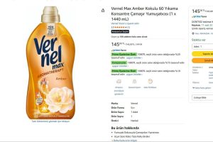 Vernel Max Amber Kokulu 60 Yıkama Konsantre Çamaşır Yumuşatıcısı (1 x 1440 mL) — %20 İndirim