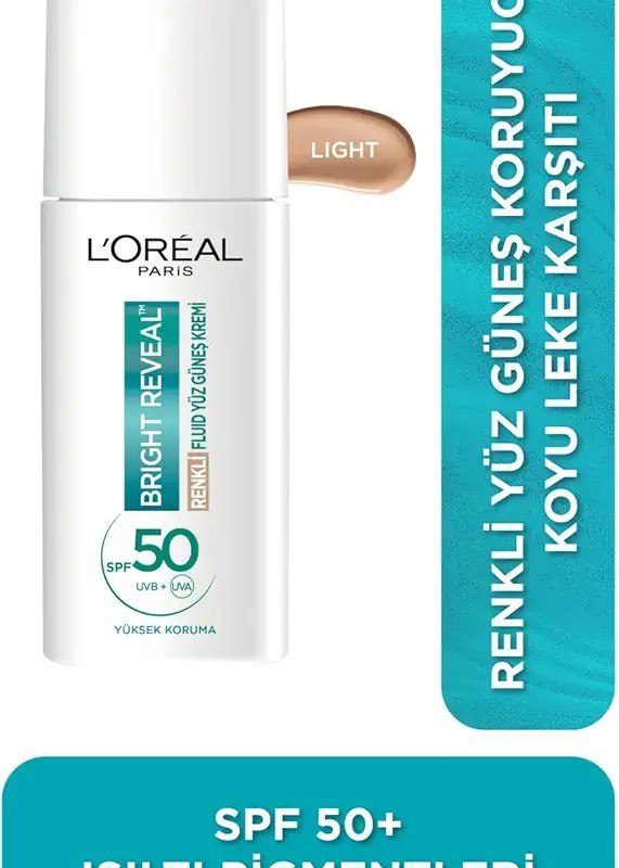 L’Oreal Paris Bright Reveal Spf 50+ Koyu Leke Karşıtı Renkli Fluid Günlük Yüz Güneş Kremi 50 ml – Light