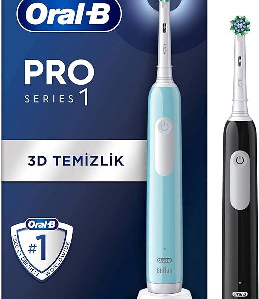 (%38.93) Oral-B Pro Series 1 İkili Paket, Siyah ve Mavi Elektrikli Diş Fırçaları, 2 Diş Fırçası Başlığı, Braun Tasarımı