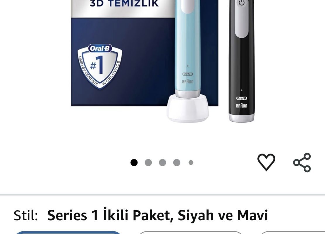 Oral-B Pro Series 1 İkili Paket, Siyah ve Mavi Elektrikli Diş Fırçaları, 2 Diş Fırçası Başlığı, Braun Tasarımı