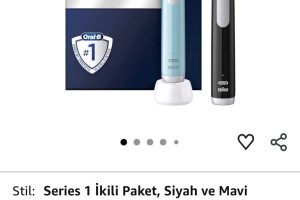 Oral-B Pro Series 1 İkili Paket, Siyah ve Mavi Elektrikli Diş Fırçaları, 2 Diş Fırçası Başlığı, Braun Tasarımı