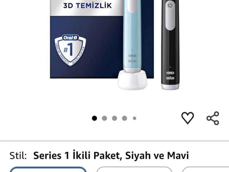 Oral-B Pro Series 1 İkili Paket, Siyah ve Mavi Elektrikli Diş Fırçaları, 2 Diş Fırçası Başlığı, Braun Tasarımı