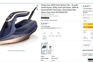 Philips Azur 8000 Serisi Buharlı Ütü – 85 g/dk Sürekli Buhar, 260g Turbo Şok Buhar, 3000 W, OptimalTEMP Teknolojisi, SteamGlide Elite Taban, Koyu Mavi (DST8050/20) — %79 İndirim
