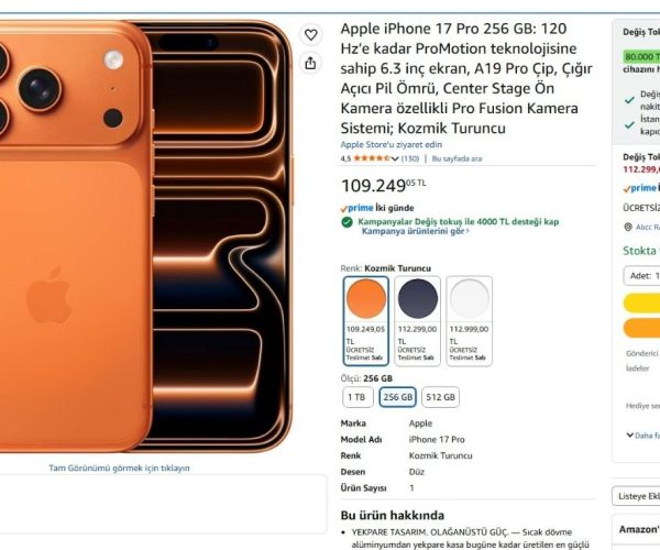 Apple iPhone 17 Pro 256 GB: 120 Hz’e kadar ProMotion teknolojisine sahip 6.3 inç ekran, A19 Pro Çip, Çığır Açıcı Pil Ömrü, Center Stage Ön Kamera özellikli Pro Fusion Kamera Sistemi; Kozmik Turuncu