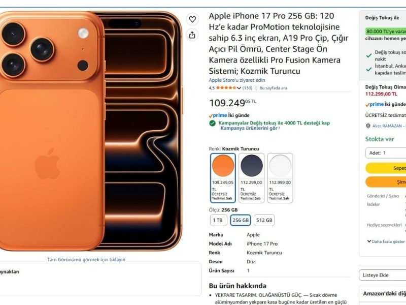Apple iPhone 17 Pro 256 GB: 120 Hz’e kadar ProMotion teknolojisine sahip 6.3 inç ekran, A19 Pro Çip, Çığır Açıcı Pil Ömrü, Center Stage Ön Kamera özellikli Pro Fusion Kamera Sistemi; Kozmik Turuncu