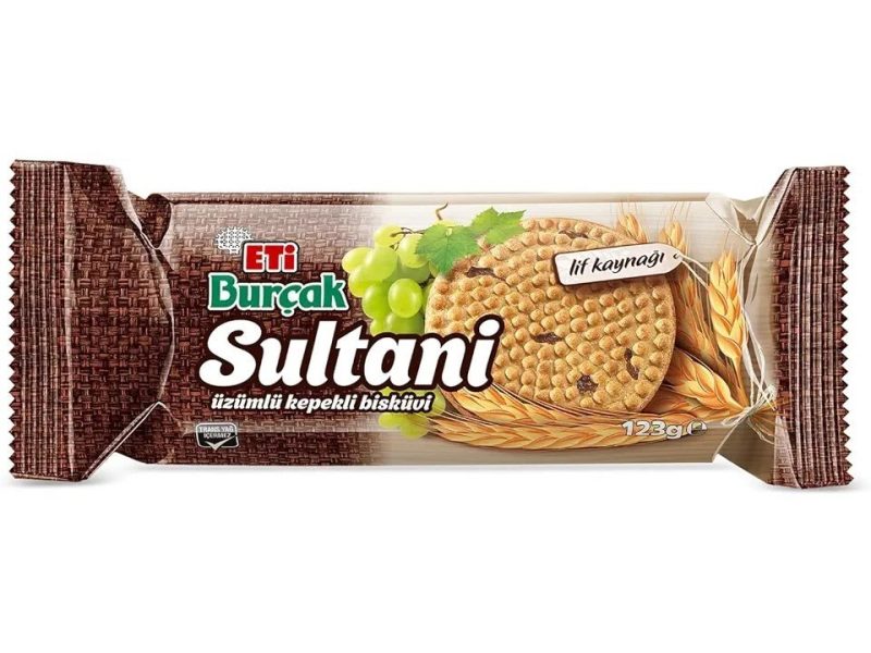 Eti Burçak Sultani Üzümlü Kepekli Bisküvi 123 g x 18 Adet