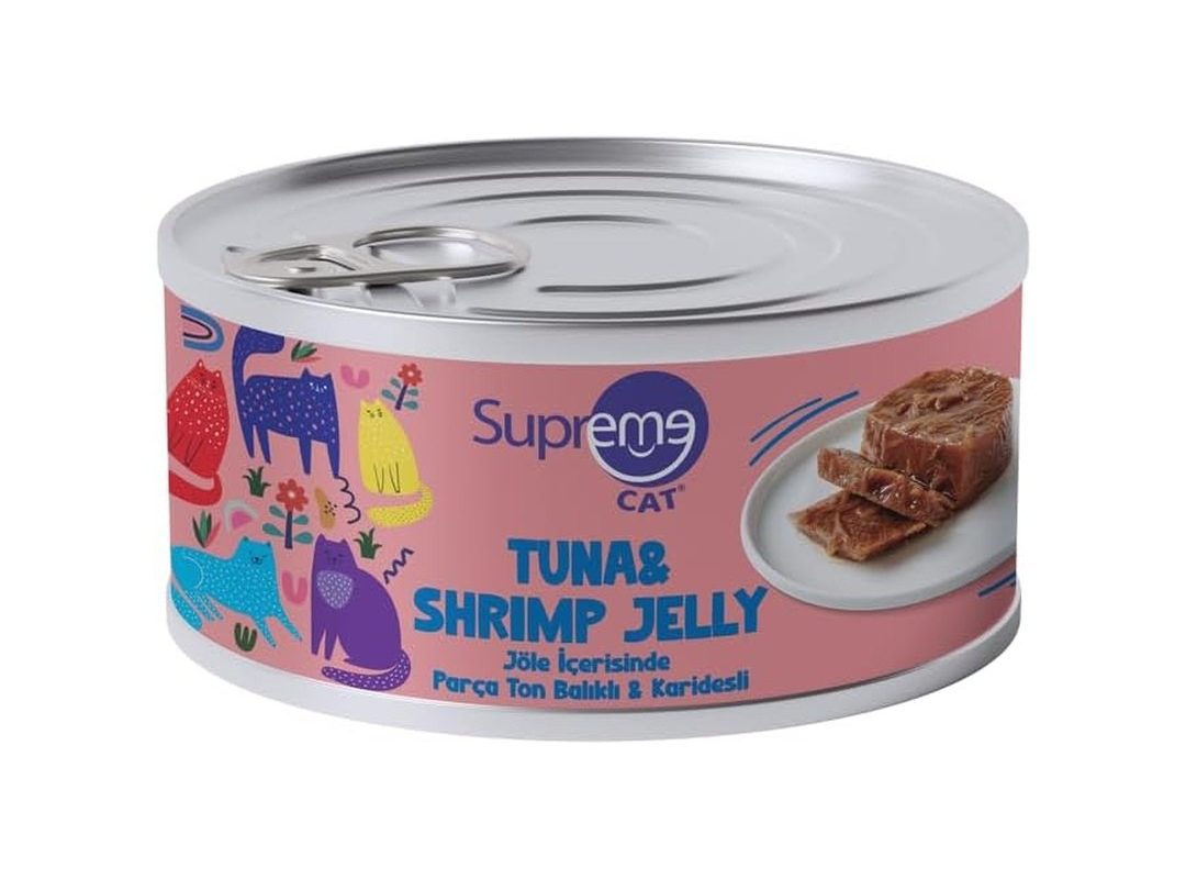 🛍️ Supreme Cat Ton Jelly Balıklı & Karidesli Yaş Kedi Maması, 85 gr 24’lü, 3 Aydan Büyük Kediler için Uygundur,