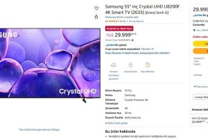 Samsung 55″ inç Crystal UHD U8200F 4K Smart TV (2025) [Enerji Sınıfı G] — %83 İndirim
