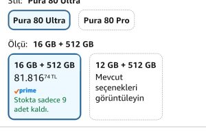 💥HUAWEI Pura 80 Ultra Akıllı Telefon 16GB+512GB – 81.816₺ Piyasası 92.999₺ Satıcı Amazon — %12 İndirim