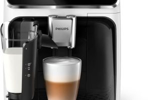 Philips Serisi 3300 Tam Otomatik Espresso Makinesi LatteGo Süt Sistemi ile, 6 Kahve Çeşidi, SilentBrew Teknolojisi, AquaClean Filtre – Beyaz & Parlak Siyah (EP3343/50)
