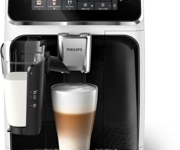 Philips Serisi 3300 Tam Otomatik Espresso Makinesi LatteGo Süt Sistemi ile, 6 Kahve Çeşidi, SilentBrew Teknolojisi, AquaClean Filtre – Beyaz & Parlak Siyah (EP3343/50)