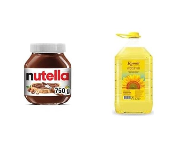 🛍️ Nutella Kakaolu fındık kreması, 750 g x1 + Komili Ayçiçek Yağı, 4 Lt x2