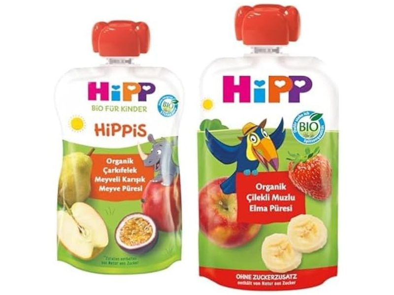 🛍️ HiPP Seti | Çarkıfelek Meyveli Karışık Meyve Püresi 100 gr x2 + Çilekli Muzlu Elma Püresi 100 gr x2