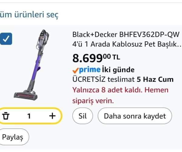 Black+Decker BHFEV362DP-QW 4’ü 1 Arada Kablosuz Pet Başlıklı Dikey Süpürge – HAZIRAN500 Koduyla 8.199₺