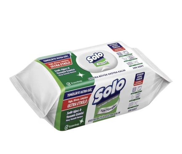 SOLO Yüzey Temizleme Mendili Ultra Güç Sedir & Yasemin, 100 Yaprak