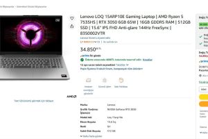 Lenovo LOQ 15ARP10E Gaming Laptop | AMD Ryzen 5 7535HS | RTX 3050 6GB 65W | 16GB GDDR5 RAM | 512GB SSD | 15.6″ IPS FHD Anti-glare 144Hz FreeSync | 83S0002VTR — %87 İndirim