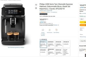 Philips 2200 Serisi Tam Otomatik Espresso Makinesi, Dokunmatik Ekran, Klasik Süt Köpürtücü, 2 İçecek, EP2220/10