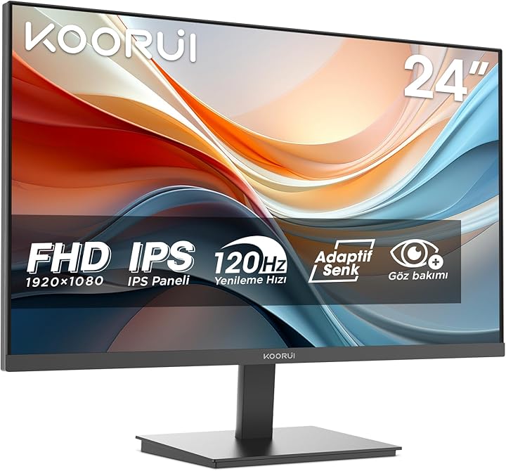 (%23.19) KOORUI E2411H 24 inç Monitör Full HD, 120 Hz, 5ms, Göz Konforu, sRGB%99 Farbumfangs, (1920 x 1080, HDMI, VGA, Neigbar, VESA 75×75)