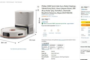 Philips 5000 Serisi Islak Kuru Robot Süpürge, Yüksek Emiş Gücü, Uzun Çalışma Süresi, 200 dk’ya Kadar Şarj, HomeRun, Otomatik Boşaltma İstasyonu, Beyaz (XU5100/20) — %95 İndirim