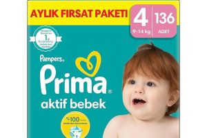 🛍️ Prima Aktif Bebek, Bebek Bezi 4 Numara, 136 Adet Aylık Fırsat Paketi