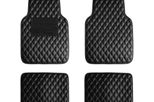 🛍️ FH Group Siyah Suni Deri Paspas   Evrensel Uyumlu Otomotiv Paspasları, Çok Amaçlı Araba Paspası, Çoğu Sedan, SUV, Kamyon için PU Deri Koruyucu