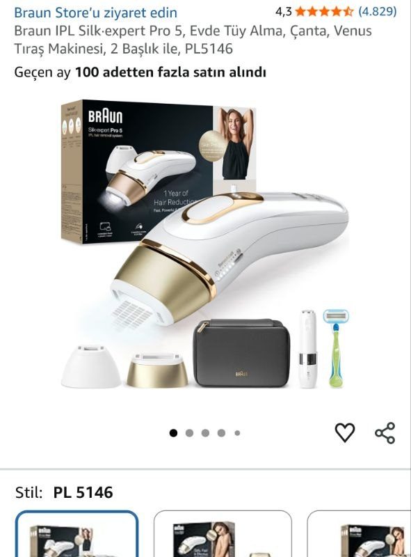 Braun IPL Silk expert Pro 5, Evde Tüy Alma, Çanta, Venus Tıraş Makinesi, 2 Başlık ile, PL5146