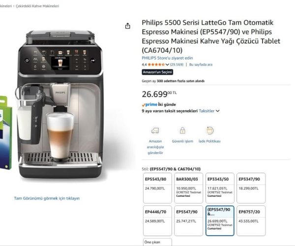 Philips 5500 Serisi LatteGo Tam Otomatik Espresso Makinesi (EP5547/90) ve Philips Espresso Makinesi Kahve Yağı Çözücü Tablet (CA6704/10)