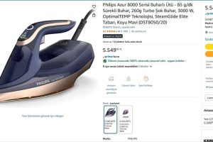 Philips Azur 8000 Serisi Buharlı Ütü – 85 g/dk Sürekli Buhar, 260g Turbo Şok Buhar, 3000 W, OptimalTEMP Teknolojisi, SteamGlide Elite Taban, Koyu Mavi (DST8050/20) — %93 İndirim